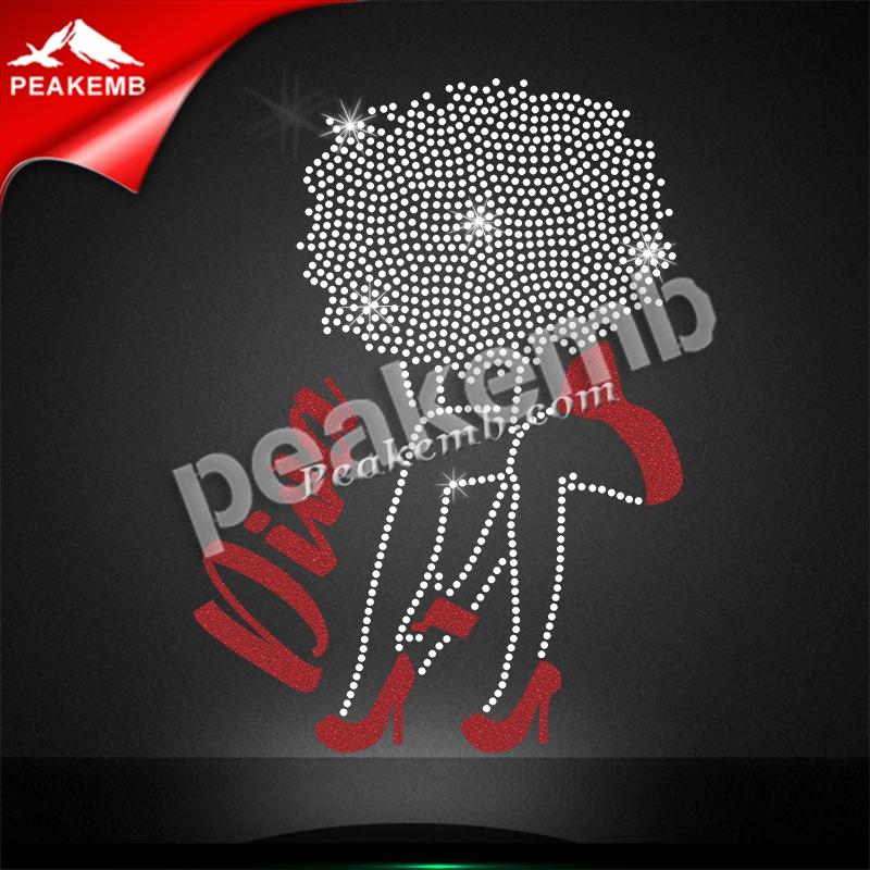 wholesale Hot fix Glitter Diva afro lady rhinestone decal for heat press t-shirt iron on 5 wholesale Hot fix Glitter Diva afro lady rhinestone decal for heat press t-shirt iron on - Image 3
