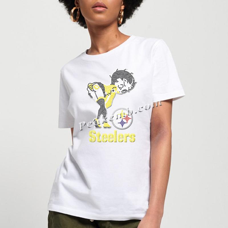wholesale steelers girl glance back w/ smile design nfl rhinestone iron on Transfer 3 wholesale steelers girl glance back w/ smile design nfl rhinestone iron on Transfer