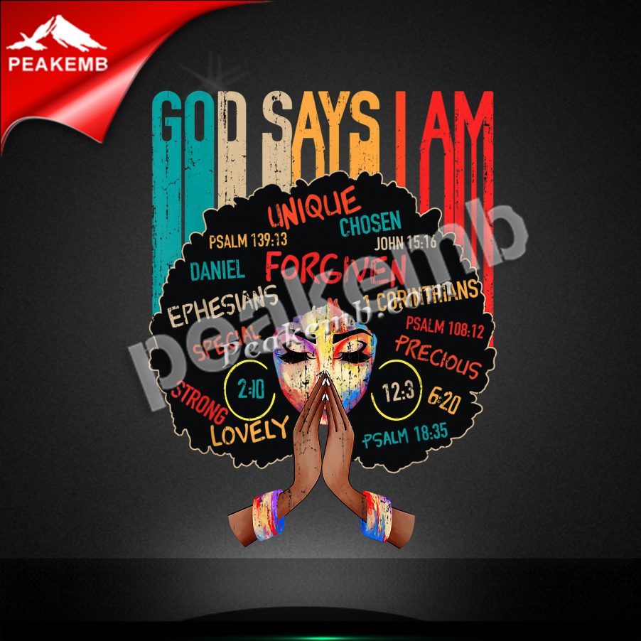 wholesale Custom Printed God Say I AM Afro Girl Printed Vinyl Heat Transfers For Tshirt 5 wholesale Custom Printed God Say I AM Afro Girl Printed Vinyl Heat Transfers For Tshirt - Image 3