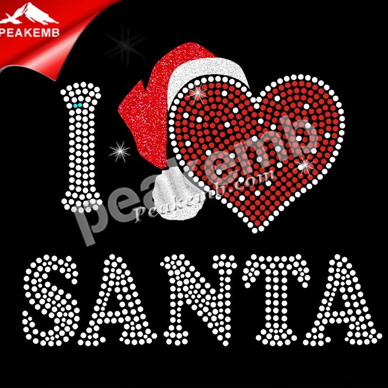 New Designed I love Santa Glitter Iron on Motif Rhinestone Heat Transfer for Shirt 5 New Designed I love Santa Glitter Iron on Motif Rhinestone Heat Transfer for Shirt - Image 3