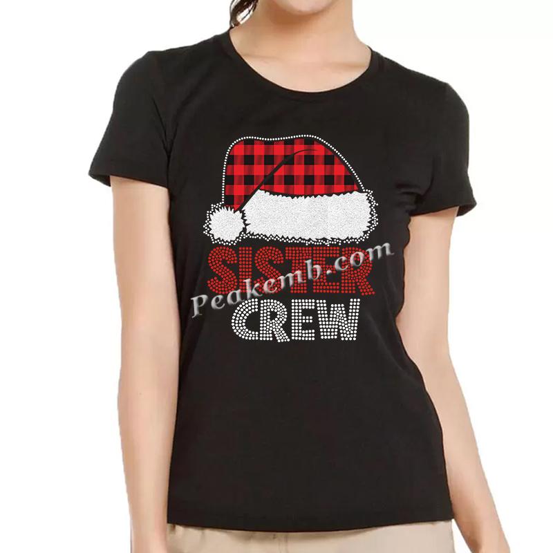 SISTER CREW rhinestone letters w/ christams hat design iron on transfers 5 SISTER CREW rhinestone letters w/ christams hat design iron on transfers - Image 3
