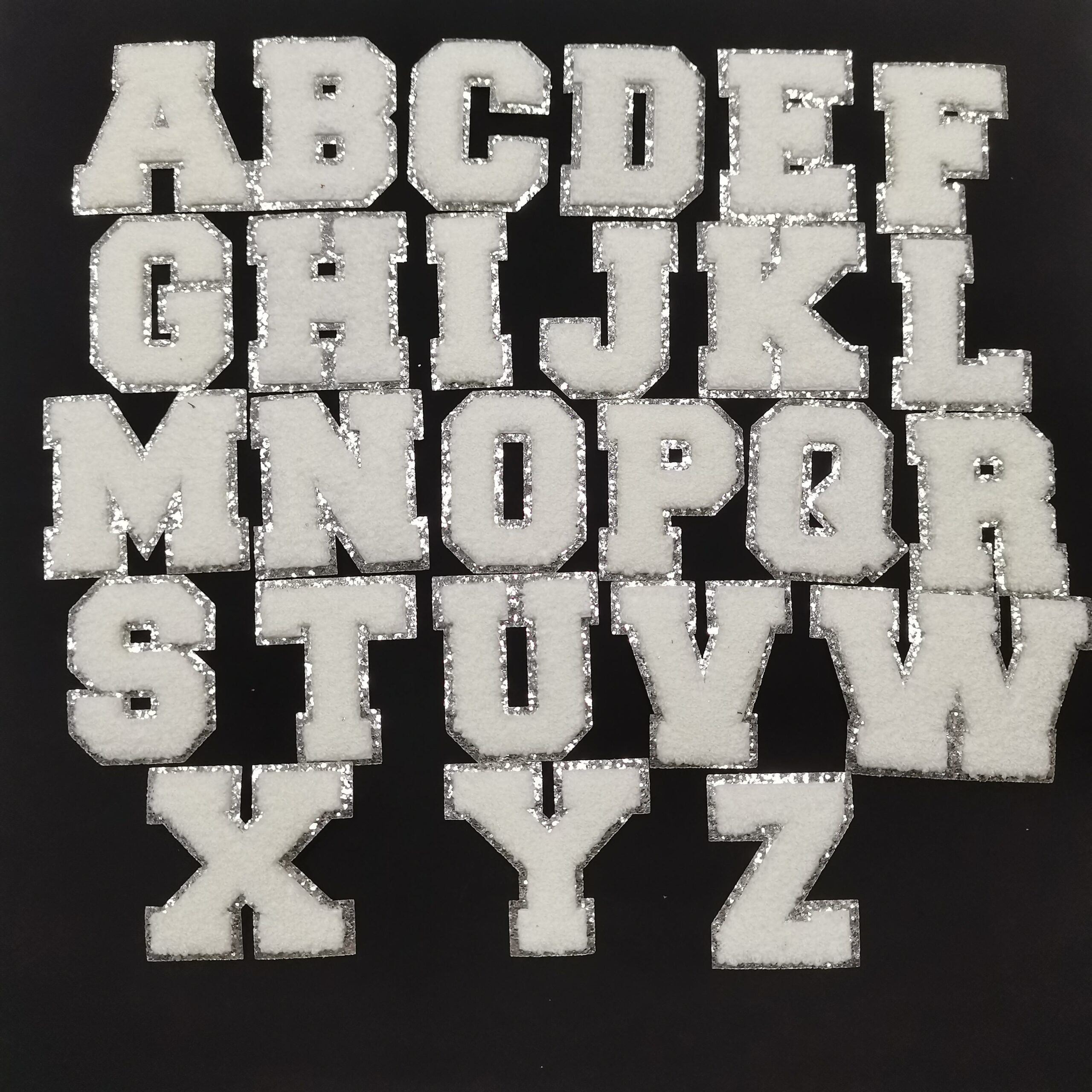 wholesale Stock A-Z Towel English Alphabet Custom Embroidered Gold Glitter Border Iron On Chenille Letters Patches 5 wholesale Stock A-Z Towel English Alphabet Custom Embroidered Gold Glitter Border Iron On Chenille Letters Patches - Image 3