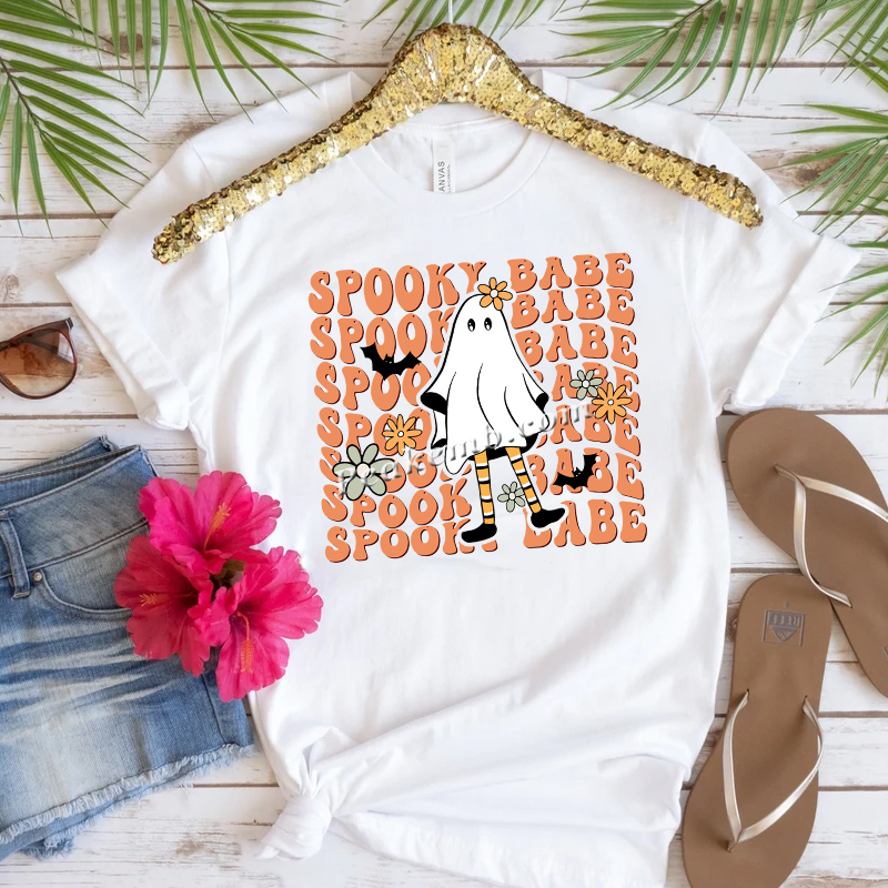 Ready to Press Transfer Spooky Babe Ghost DTF Print For T-Shirt Heat Transfer Stickers 1 7 2