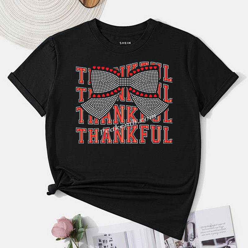 Red metallic vinyl thankful letter crystal rhinestone iron on heat transfers 2 22 2