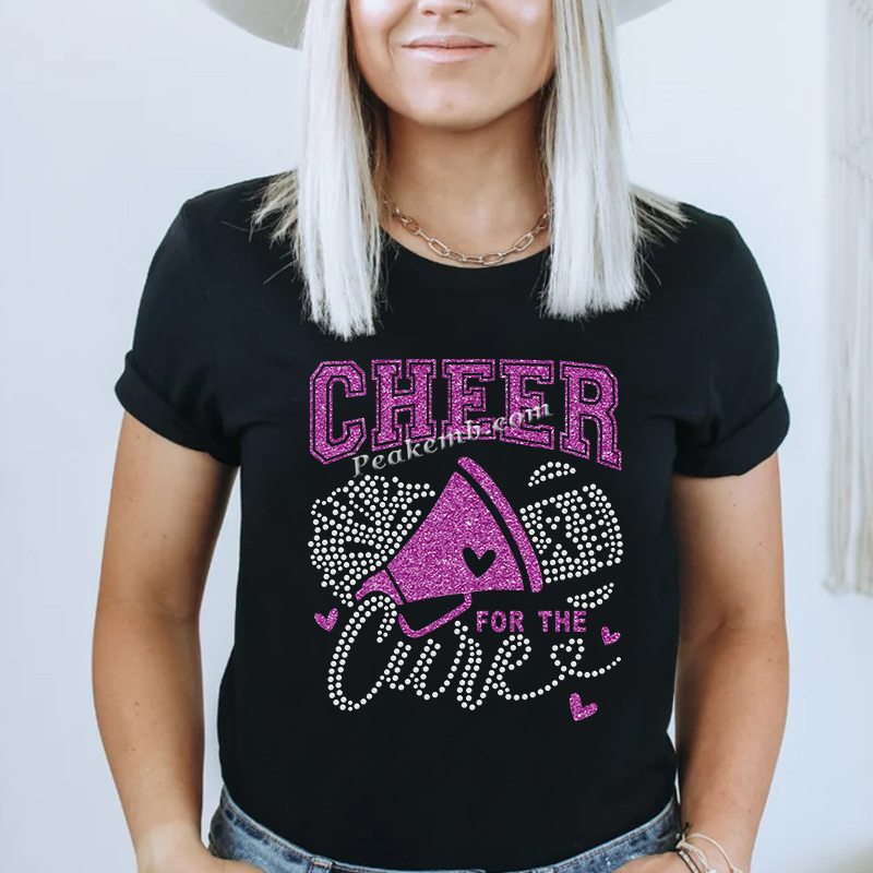 Wholesale price glitter vinyl rhinestone cheer for the cure letter heat transfers 5 Wholesale price glitter vinyl rhinestone cheer for the cure letter heat transfers - Image 3